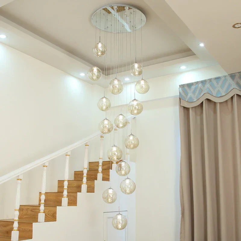 Modern loft dark & amber glass spiral chandelier dining room pendant
