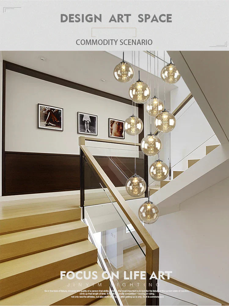 Modern loft dark & amber glass spiral chandelier dining room pendant