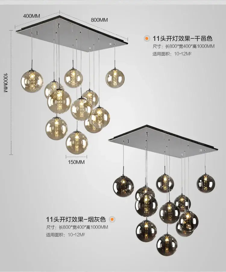 Modern loft dark & amber glass spiral chandelier dining room pendant