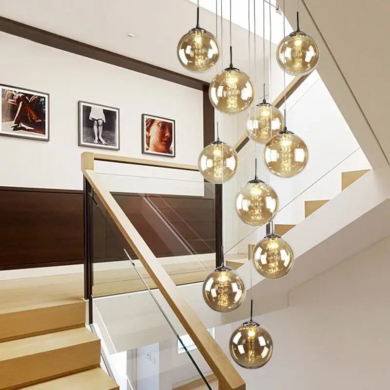 Modern loft dark & amber glass spiral chandelier dining room pendant