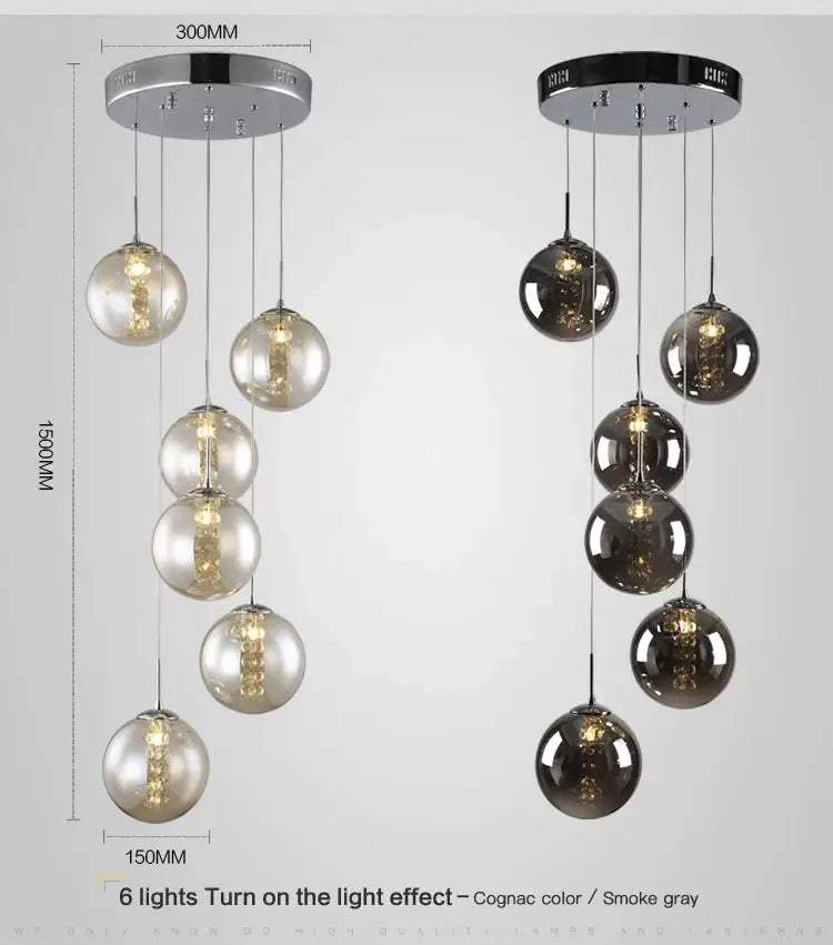 Modern loft dark & amber glass spiral chandelier dining room pendant