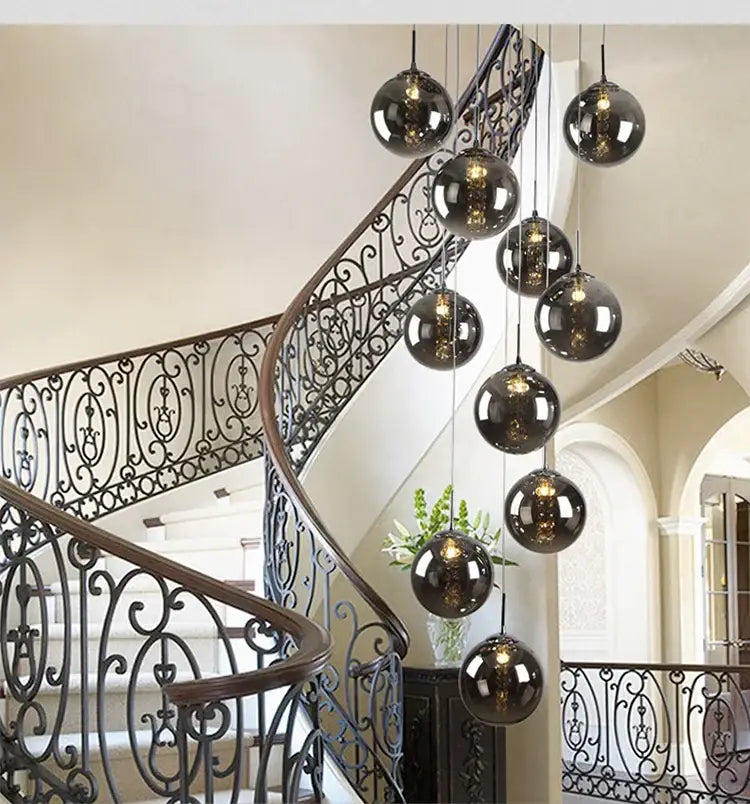 Modern loft dark & amber glass spiral chandelier dining room pendant