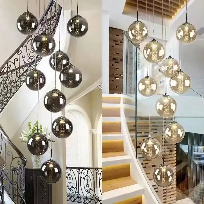 Modern loft dark & amber glass spiral chandelier dining room pendant