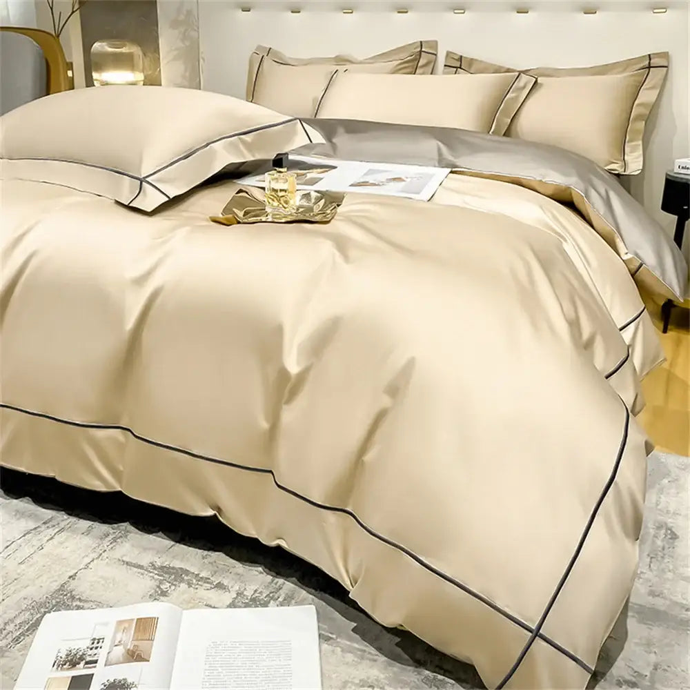 Luxurious navy & gold egyptian cotton duvet cover bedding set bedroom
