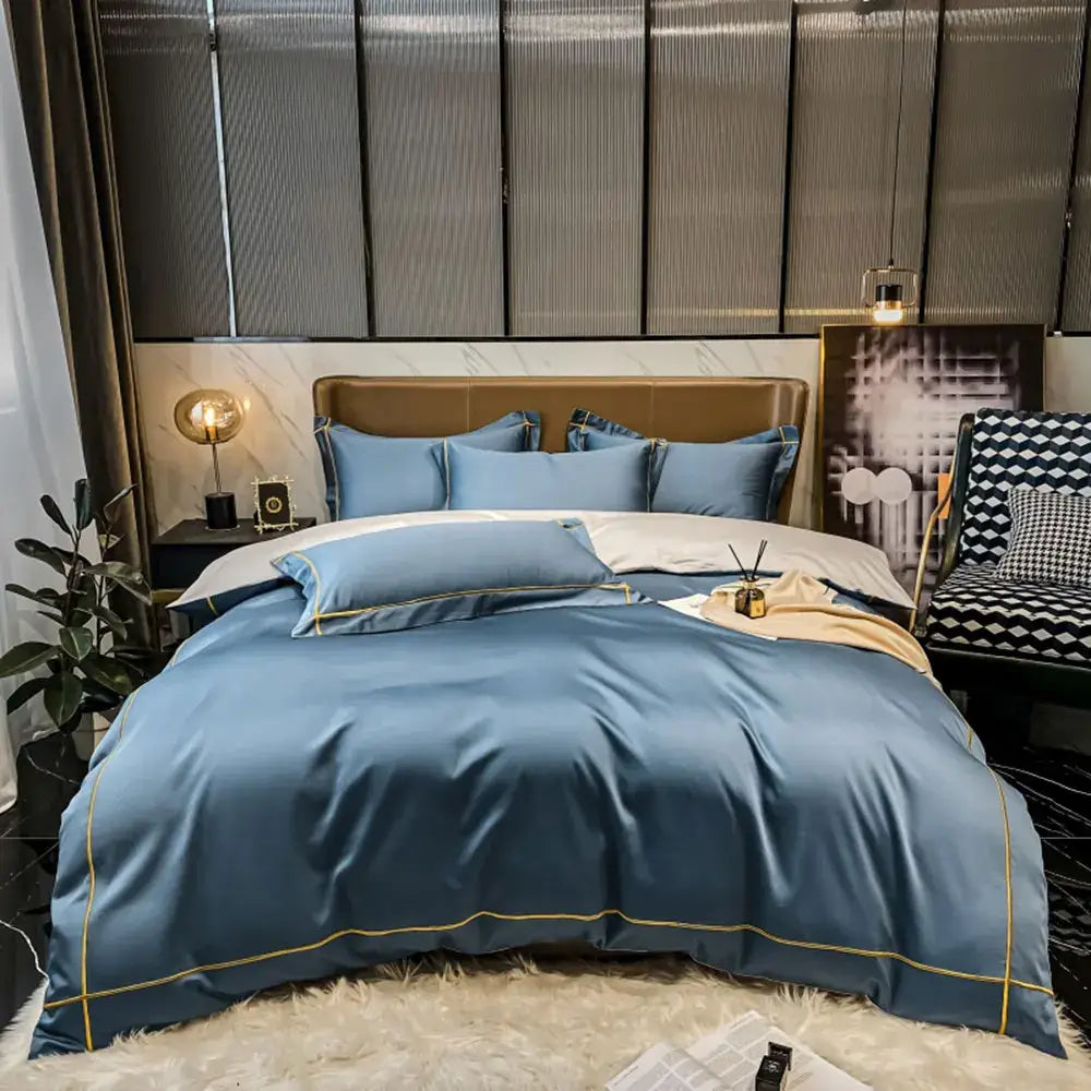 Luxurious navy & gold egyptian cotton duvet cover bedding set bedroom