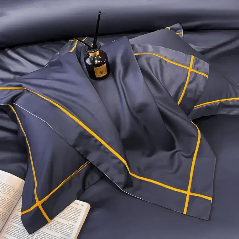 Luxurious navy & gold egyptian cotton duvet cover bedding set bedroom