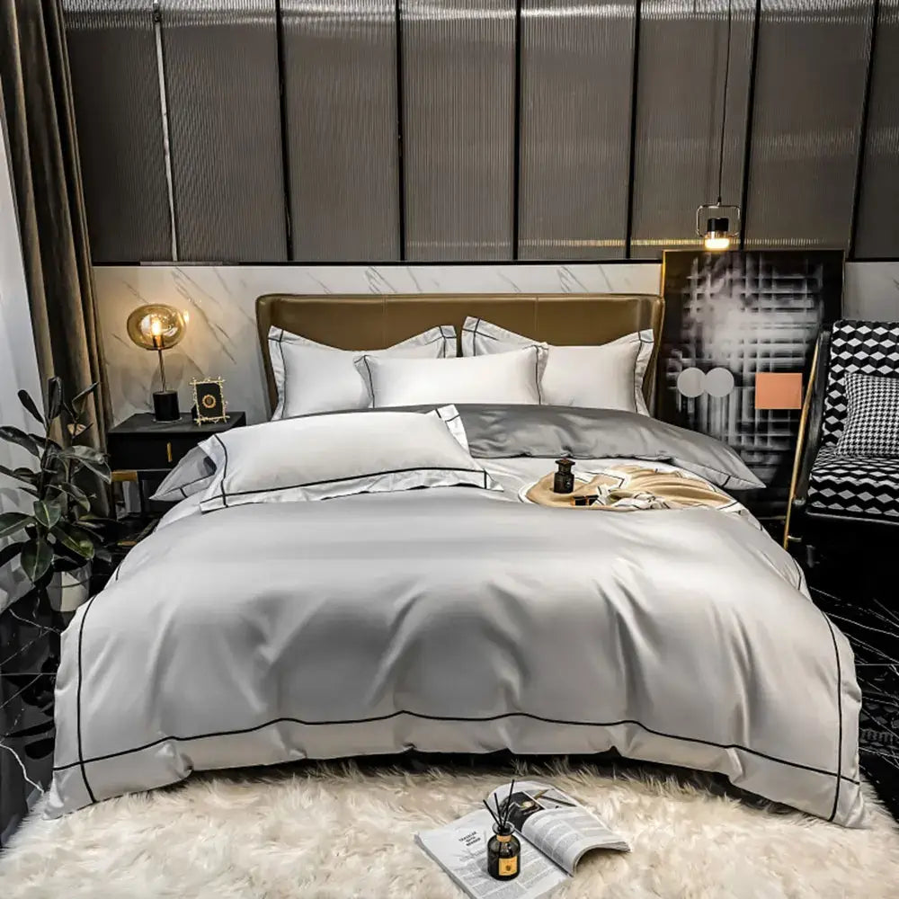 Luxurious navy & gold egyptian cotton duvet cover bedding set bedroom