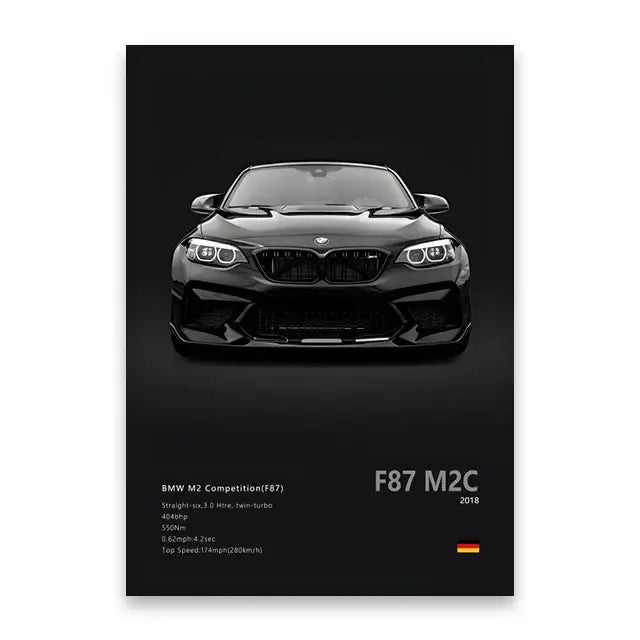 Modern black & silver luxury car canvas wall art bedroom decor