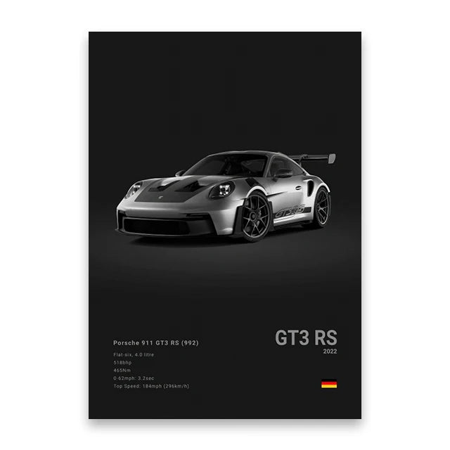 Luxury black & white car wall art print living room decor