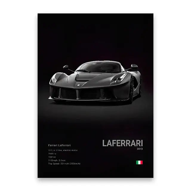 Luxury black & white car wall art print living room decor