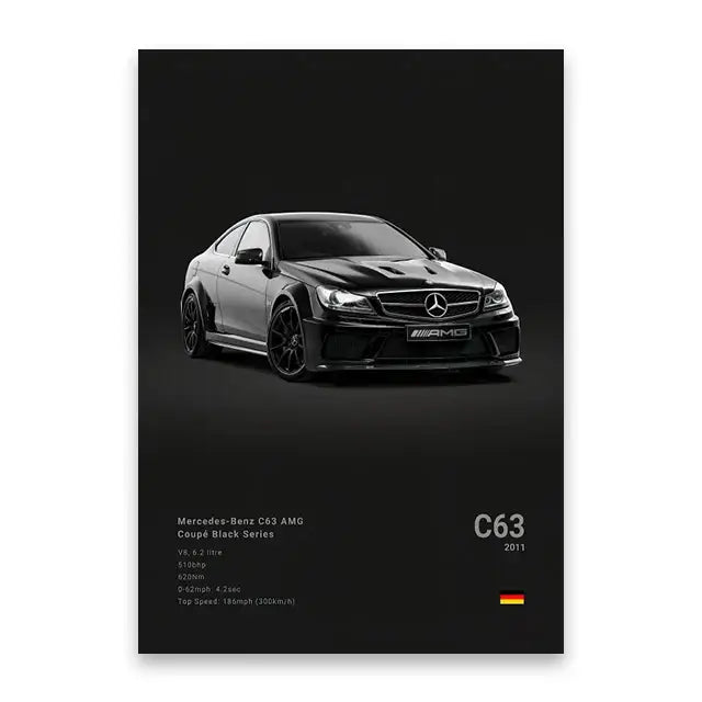 Modern silver sports cars canvas wall art for living room decor