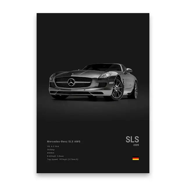Modern silver sports cars canvas wall art for living room decor