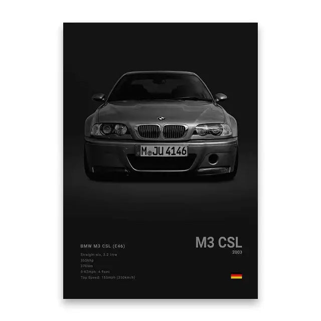 Luxury black sports car canvas wall art living room decor
