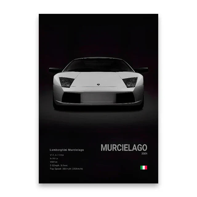 Modern white sports car canvas wall art living room decor