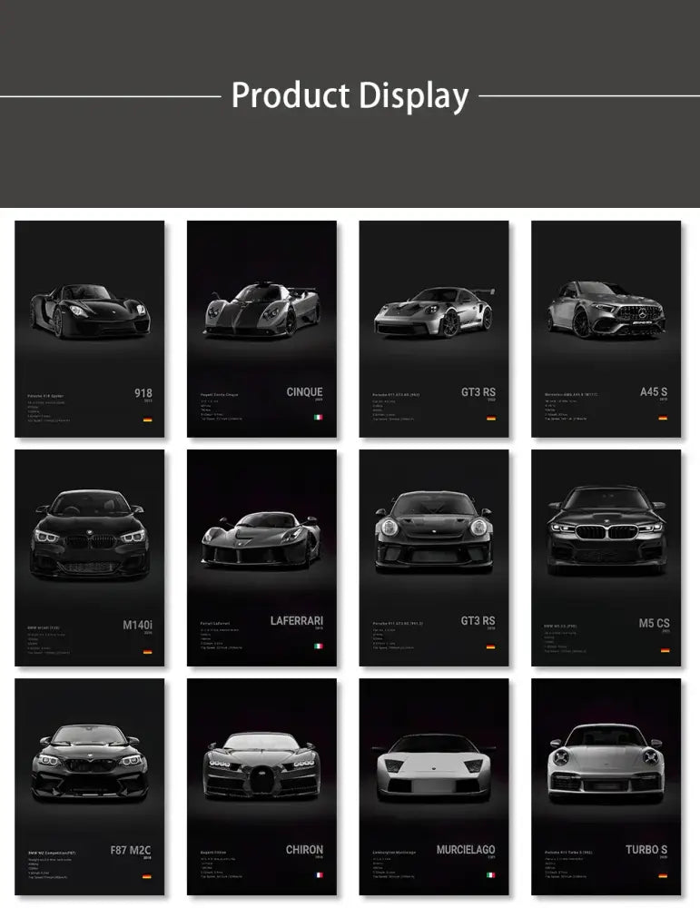 Modern black sports car wall art print living room decor