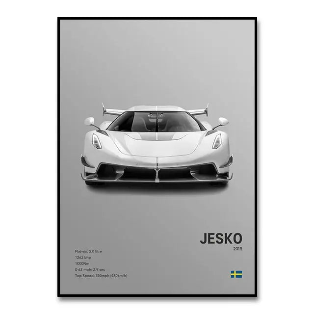 Modern monochrome hypercar canvas wall art living room decor