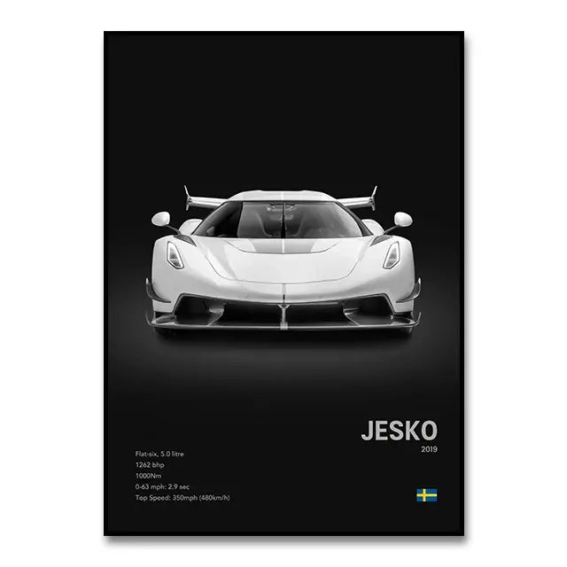 Modern monochrome hypercar canvas wall art living room decor