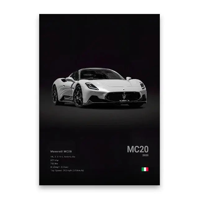 Modern black sports car wall art print living room decor