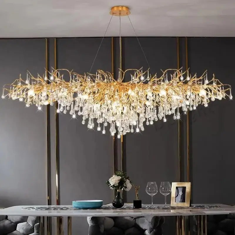 Luxury gold branch crystal chandelier dining room pendant light