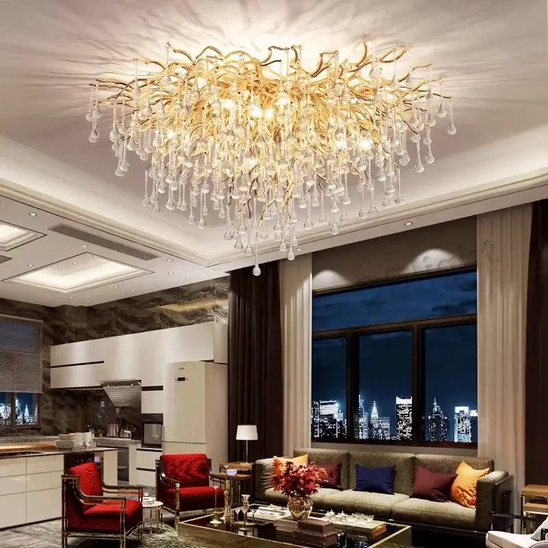 Luxury gold branch crystal chandelier dining room pendant light