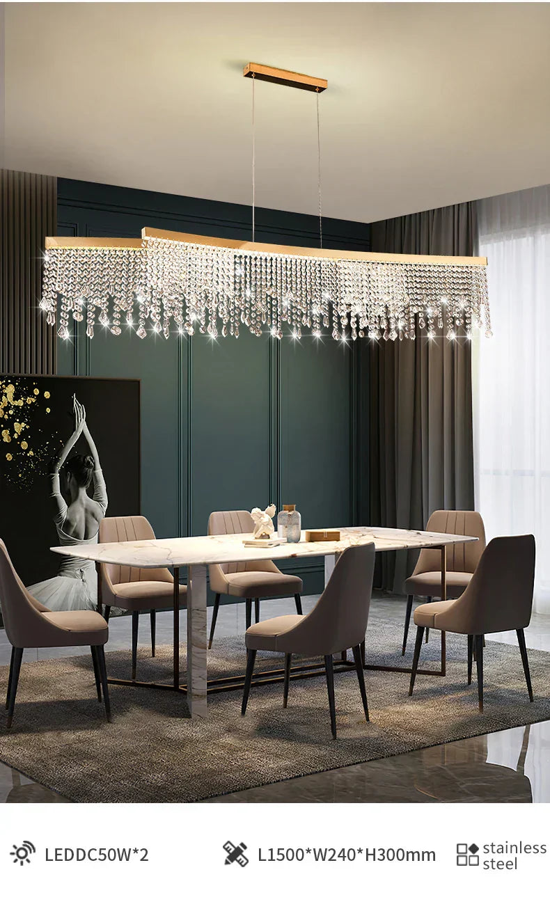 Luxury gold circular crystal chandelier dining room pendant light