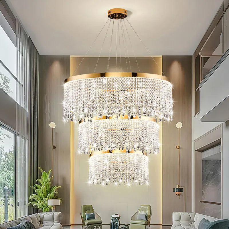 Luxury gold circular crystal chandelier dining room pendant light