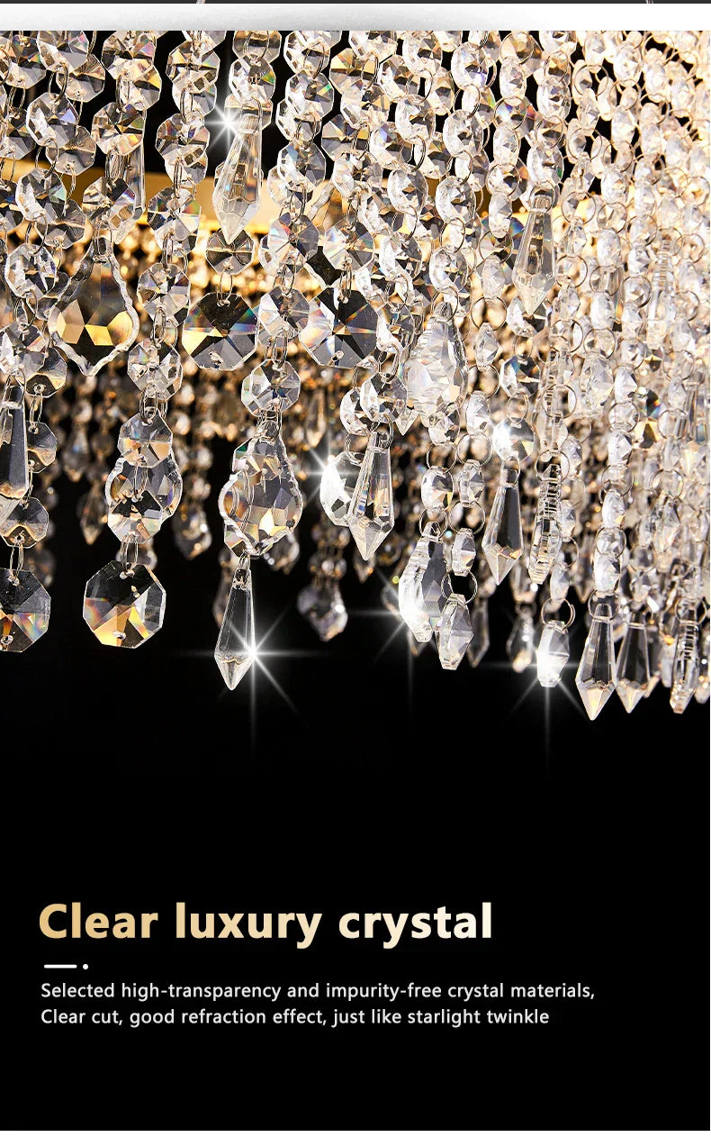 Luxury gold circular crystal chandelier dining room pendant light