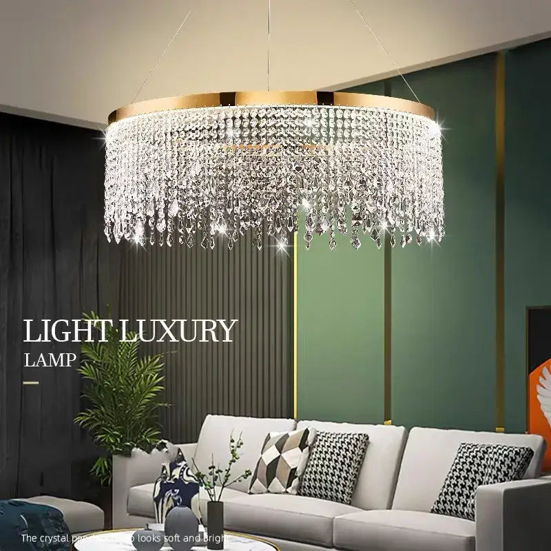 Luxury gold circular crystal chandelier dining room pendant light