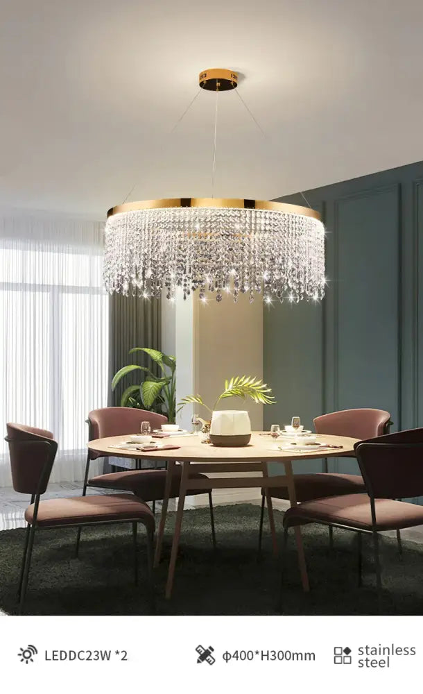 Luxury gold circular crystal chandelier dining room pendant light