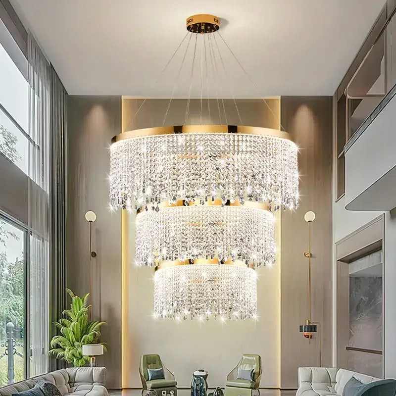 Luxury gold circular crystal chandelier dining room pendant light