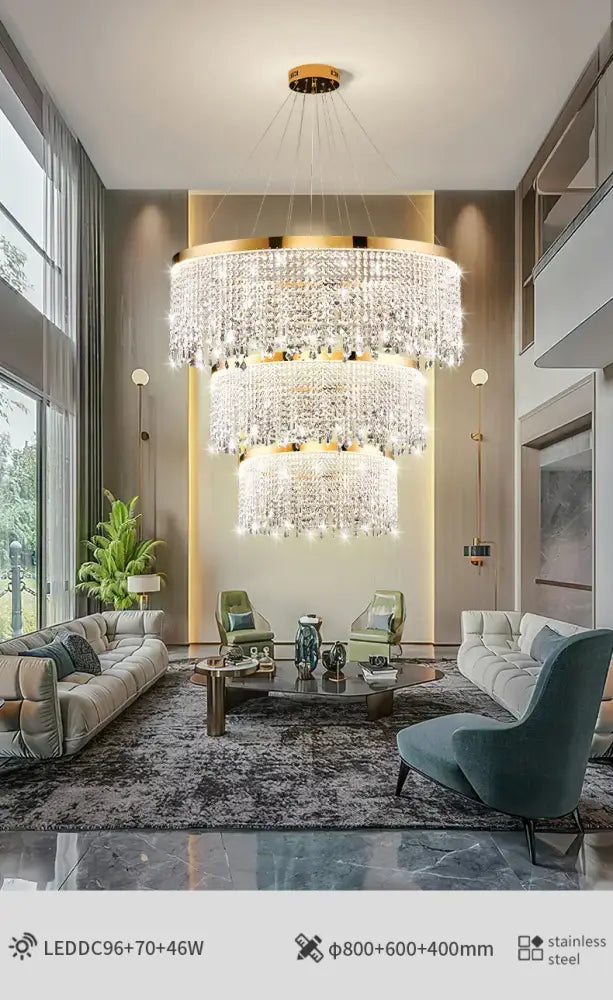 Luxury gold circular crystal chandelier dining room pendant light