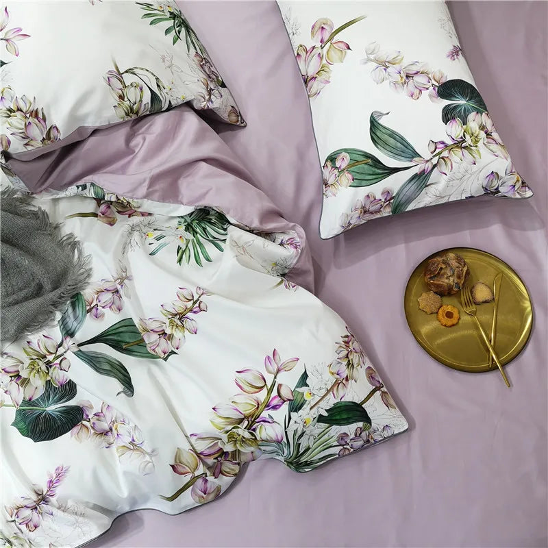 Blue and pink floral egyptian cotton duvet cover bedroom set