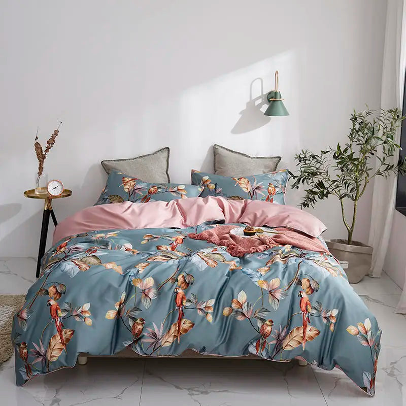 Luxury teal & pink egyptian cotton duvet cover bedroom bedding set