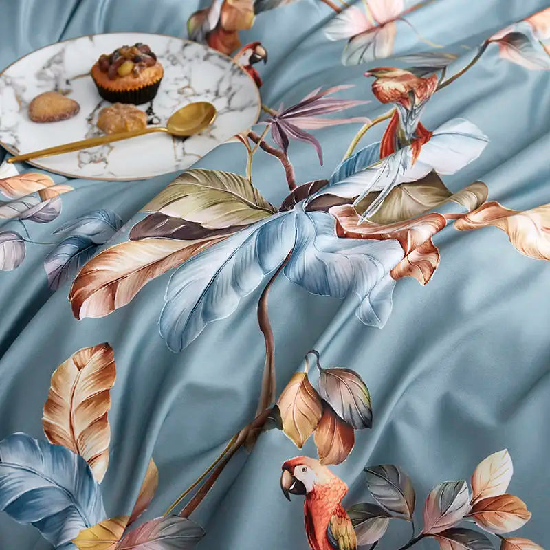 Pastel blue & pink floral duvet cover set bedroom egyptian cotton