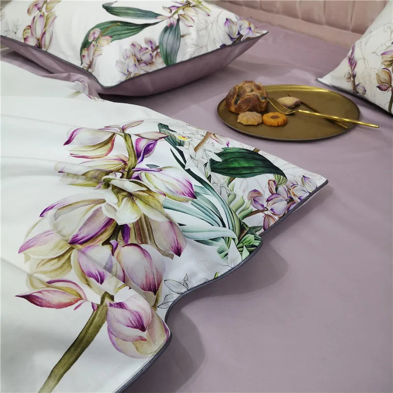 Botanical flamingo leaf egyptian cotton duvet cover bedroom set