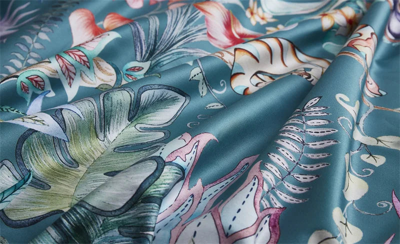 Luxury flamingo and leaf egyptian cotton duvet cover bedroom set