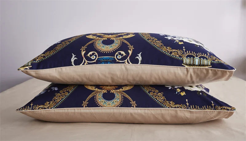 Luxury yellow satin flamingo leaf duvet cover bedroom set with pillowcases