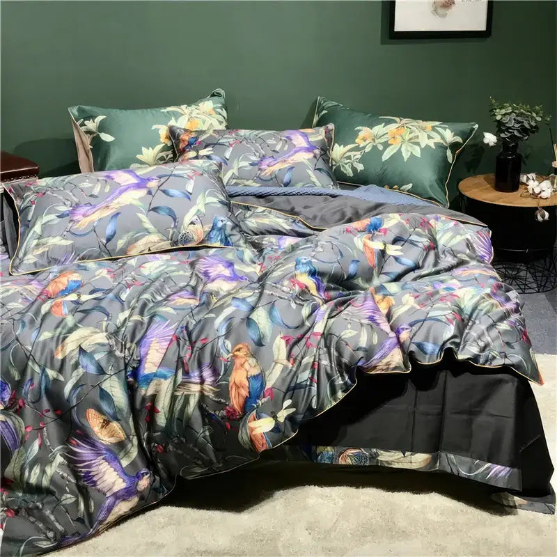 Pastel blue & pink floral duvet cover set bedroom egyptian cotton