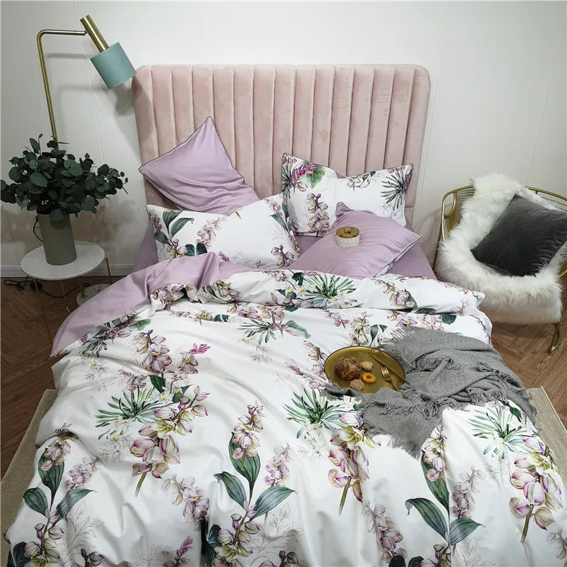 Luxury flamingo and leaf egyptian cotton duvet cover bedroom set