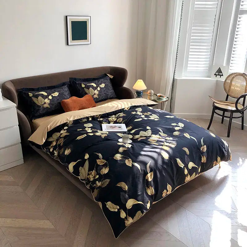 Luxury flamingo and leaf egyptian cotton duvet cover bedroom set