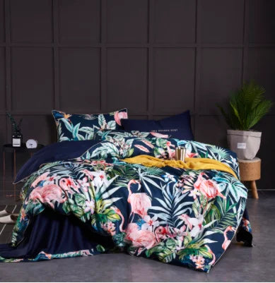 Botanical flamingo leaf egyptian cotton duvet cover bedroom set
