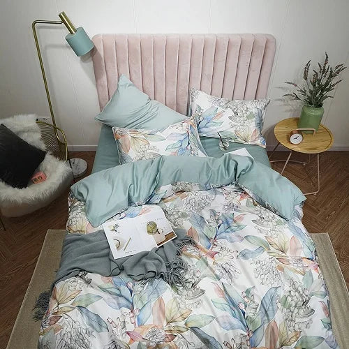 Luxury teal & pink egyptian cotton duvet cover bedroom bedding set