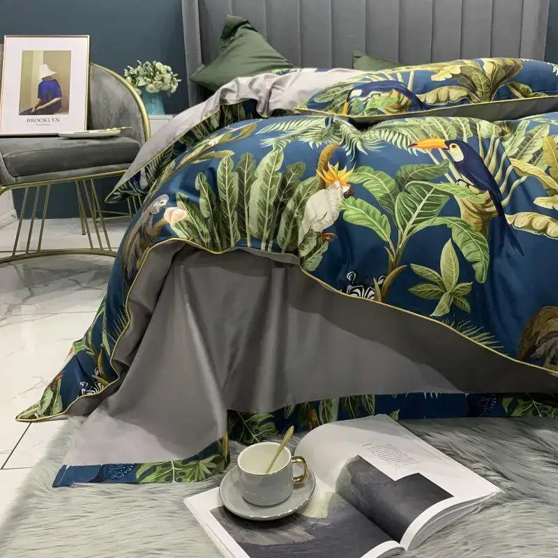 Luxury teal & pink egyptian cotton duvet cover bedroom bedding set