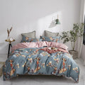Blue and pink floral egyptian cotton duvet cover bedroom set