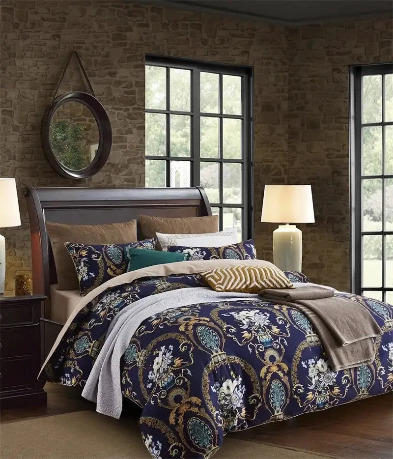 Luxury flamingo and leaf egyptian cotton duvet cover bedroom set