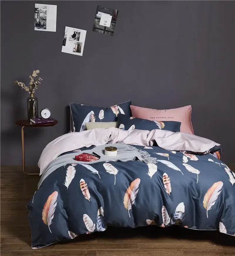 Pastel blue & pink floral duvet cover set bedroom egyptian cotton