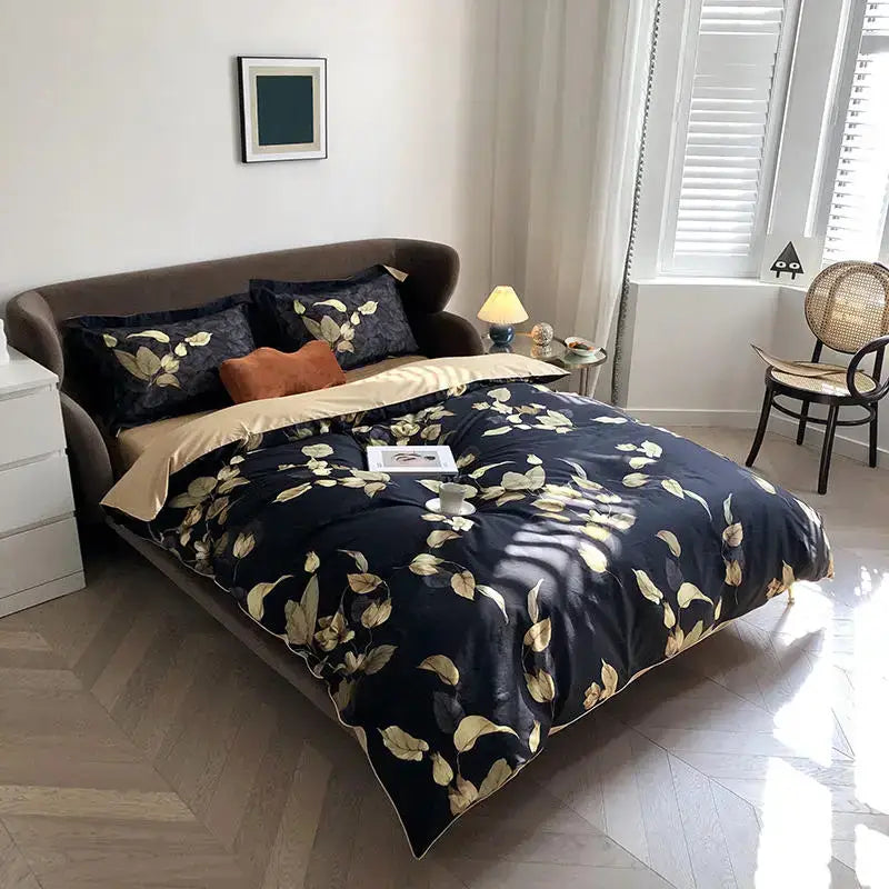 Tropical flamingo navy blue duvet cover bedroom bedding set