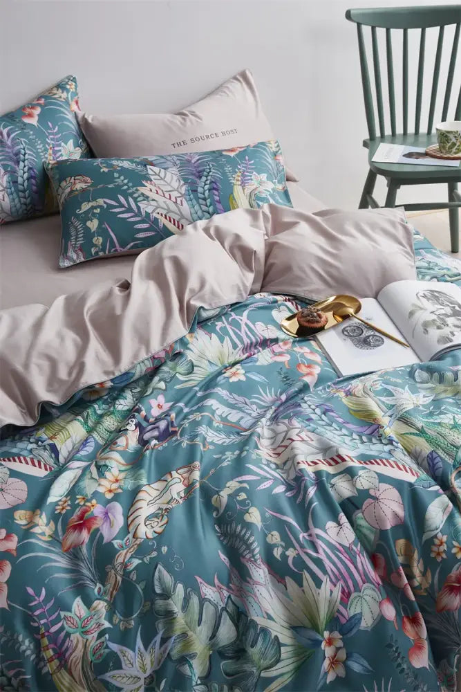 Tropical flamingo navy blue duvet cover bedroom bedding set