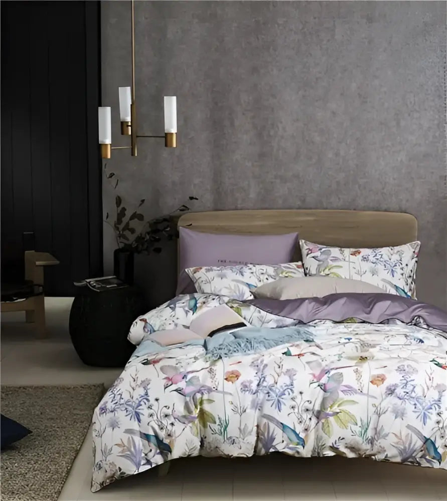 Tropical flamingo navy blue duvet cover bedroom bedding set