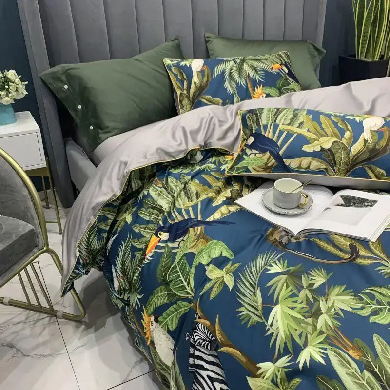 Luxury navy & gold egyptian cotton quilted bedding set bedroom